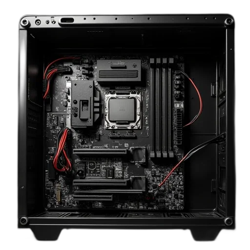 dark, monochrome, motherboard, assembly, black, case, some, wires transparent PNG cut-out