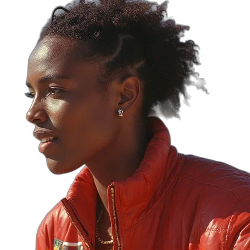 jacket, face, jewelry, hair transparent PNG cut-out