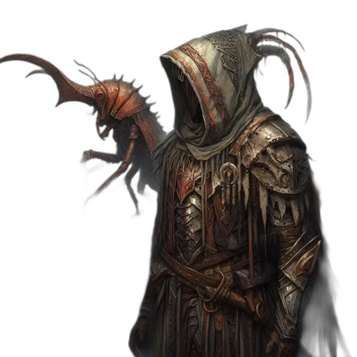 mask, jacket, creature, staff, concept art, fantasy art, comic book art, pixel art transparent PNG cut-out
