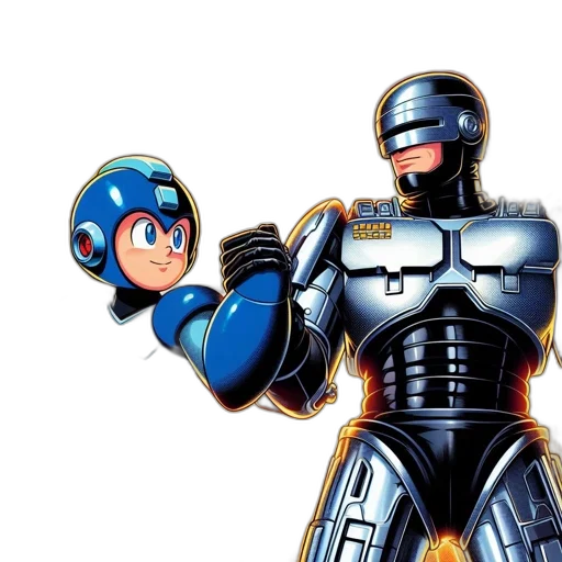 robot, concept art, pixel art, two, iconic, robotic, characters, mega transparent PNG cut-out