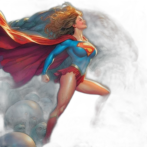 comic book art, concept art, fantasy art, superheroine, confronts, grotesque, creature, climactic transparent PNG cut-out