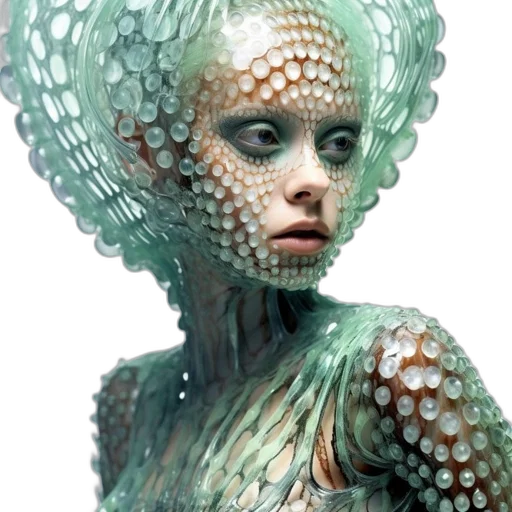 creature, mask, jewelry, hair, fantasy art, concept art, photorealistic, 3d render transparent PNG cut-out