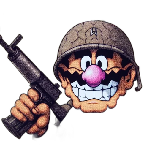 weapon, staff, cartoon, pixel art, concept art, 3d render, wario, military transparent PNG cut-out