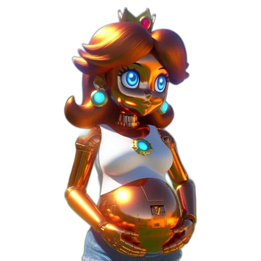 robot, crown, dress, staff, concept art, 3d render, fantasy art, pixel art transparent PNG cut-out