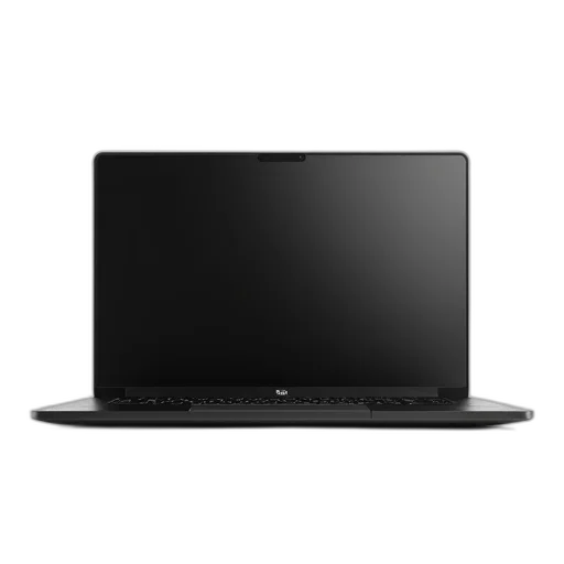 3d render, black, laptop, visible, brand, logo, top, left transparent PNG cut-out