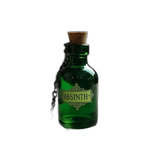 bottle, 3d render, photorealistic, small, green, cork, stopper, attached transparent PNG cut-out