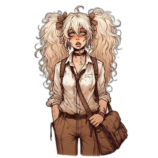 staff, hair, creature, jacket, anime, cartoon, pixel art, concept art transparent PNG cut-out