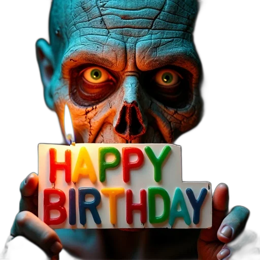 mask, 3d render, close-up, zombie, face, happy, birthday, banner transparent PNG cut-out