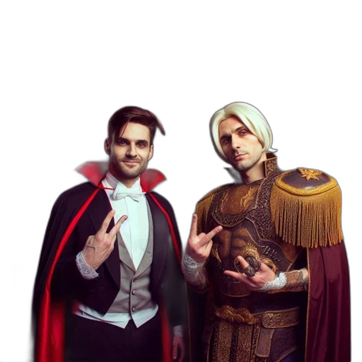 staff, crown, concept art, fantasy art, comic book art, pixel art, two, men transparent PNG cut-out
