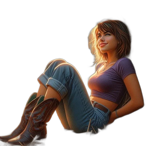 concept art, comic book art, fantasy art, photorealistic, neon lights, earth tones, young, woman transparent PNG cut-out