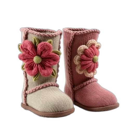 shoes, pair, knitted, boots, large, intricate, flower, design transparent PNG cut-out