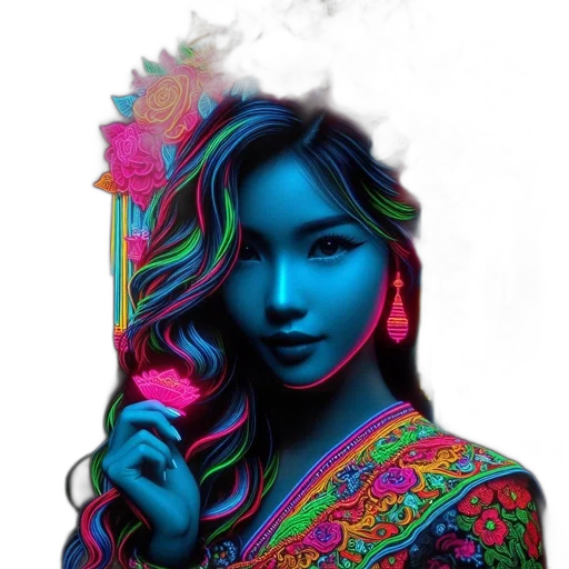 dress, mask, staff, umbrella, fantasy art, photorealistic, vaporwave, concept art transparent PNG cut-out
