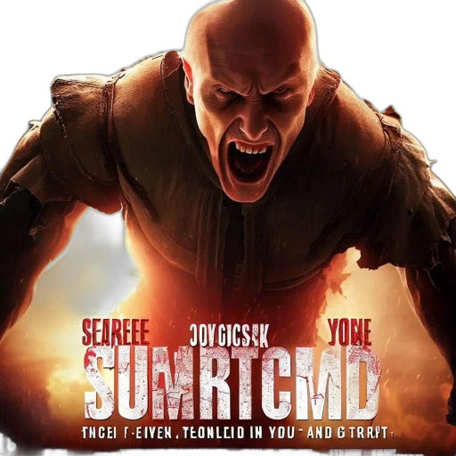 movie, poster, featuring, bald, muscular, man, fierce, pose transparent PNG cut-out
