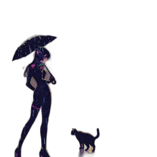 umbrella, animal, robot, staff, concept art, pixel art, anime, cyberpunk transparent PNG cut-out