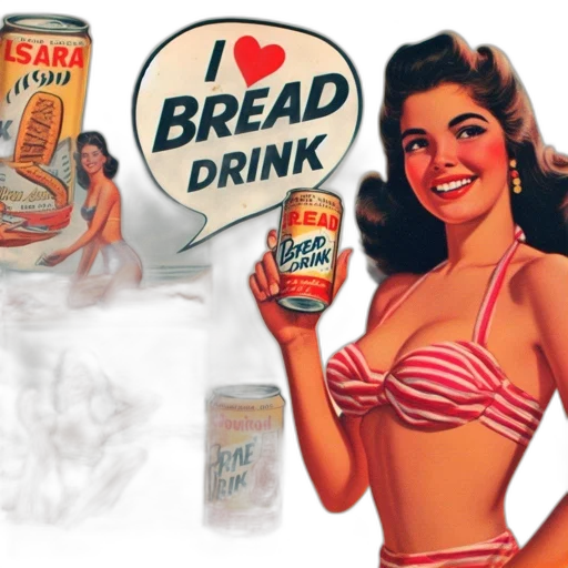 food, advertisement, featuring, woman, pink-and-white, striped, bikini, promotes transparent PNG cut-out