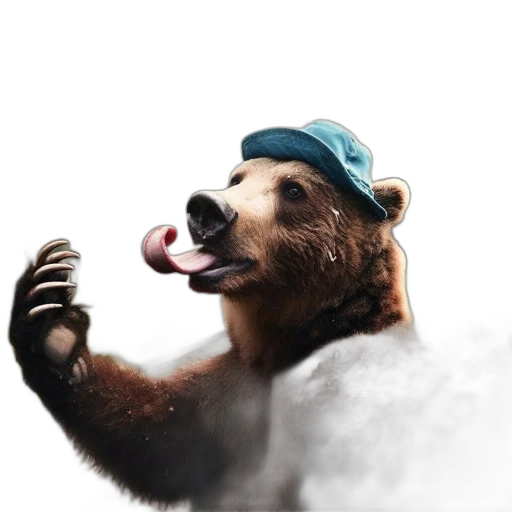 animal, hat, creature, staff, concept art, photorealistic, 3d render, bear transparent PNG cut-out