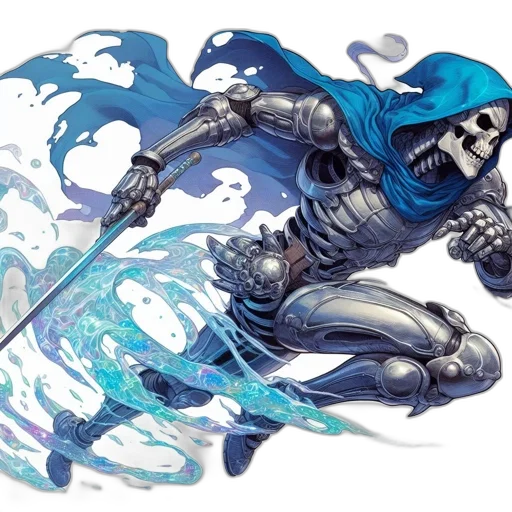 sword, weapon, concept art, comic book art, fantasy art, underwater, blue, monochrome transparent PNG cut-out