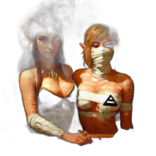 mask, concept art, pixel art, fantasy art, cyberpunk, fire, two, female transparent PNG cut-out