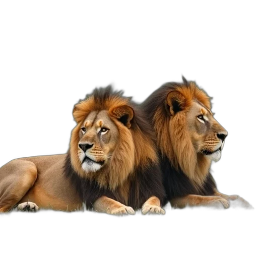crown, animal, photorealistic, concept art, 3d render, oil painting, two, lions transparent PNG cut-out