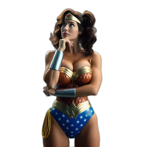 comic book art, concept art, fantasy art, pixel art, wonder, woman, dressed, her transparent PNG cut-out
