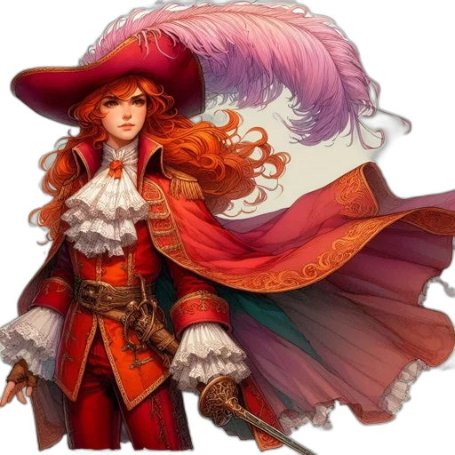 hat, staff, fantasy art, concept art, pixel art, photorealistic, red, colorful transparent PNG cut-out