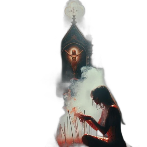 sword, concept art, fantasy art, pixel art, comic book art, fire, woman, ritualistic transparent PNG cut-out