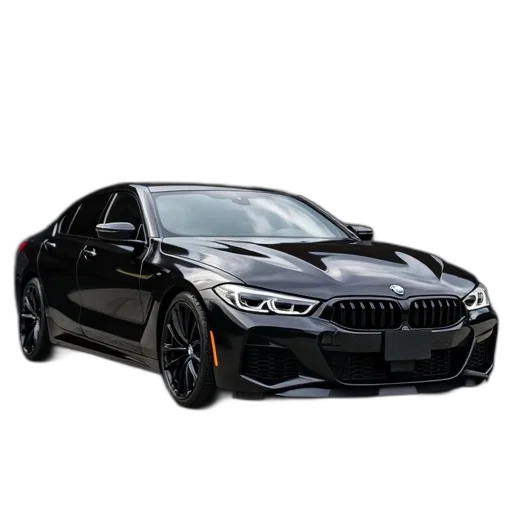car, photorealistic, 3d render, black, bmw, parked, front, garage transparent PNG cut-out