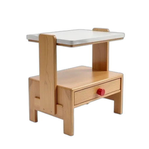 furniture, 3d render, modern, two-tiered, wooden, table, glossy, finish transparent PNG cut-out