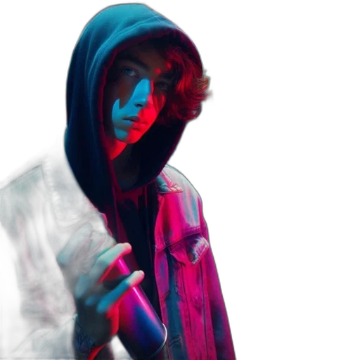 jacket, face, mask, robot, 3d render, vaporwave, cyberpunk, photorealistic transparent PNG cut-out