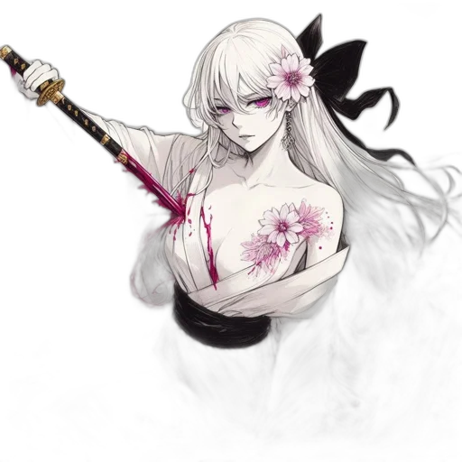 staff, sword, weapon, flower, fantasy art, concept art, anime, watercolor transparent PNG cut-out