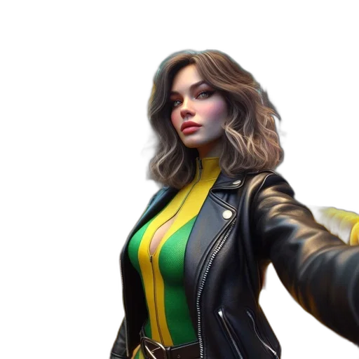 jacket, concept art, comic book art, 3d render, fantasy art, golden, woman, takes transparent PNG cut-out