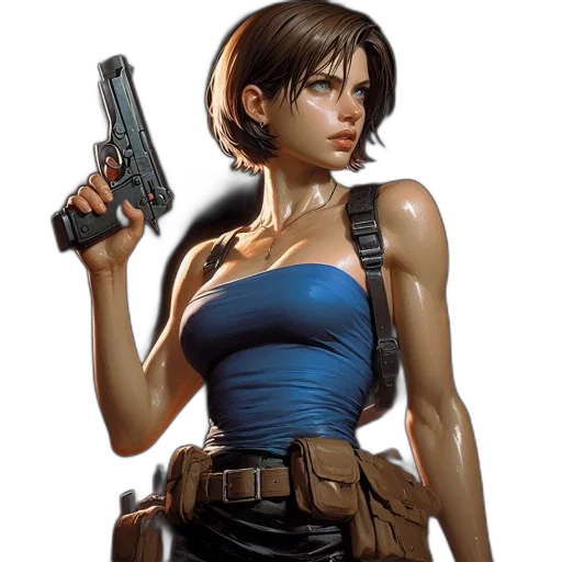 weapon, concept art, comic book art, pixel art, photorealistic, woman, pistol, focused transparent PNG cut-out