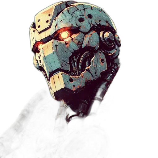 robot, mask, face, concept art, comic book art, cyberpunk, pixel art, blue transparent PNG cut-out