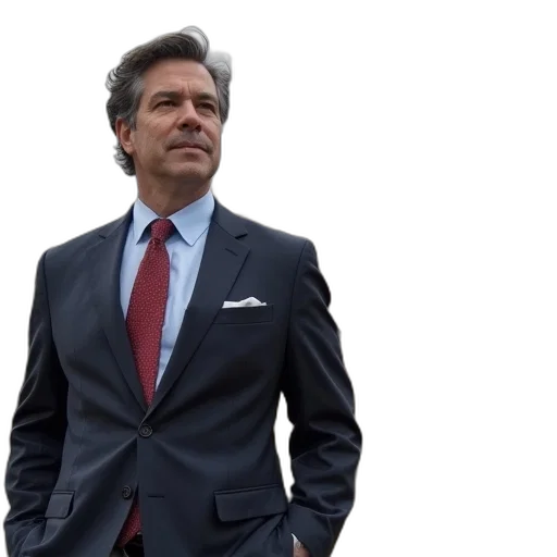 man, blue, suit, stands transparent PNG cut-out