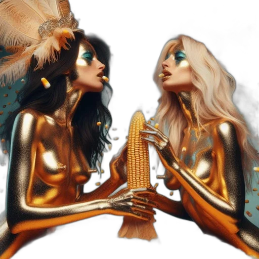 jewelry, fantasy art, concept art, 3d render, comic book art, golden, two, women transparent PNG cut-out