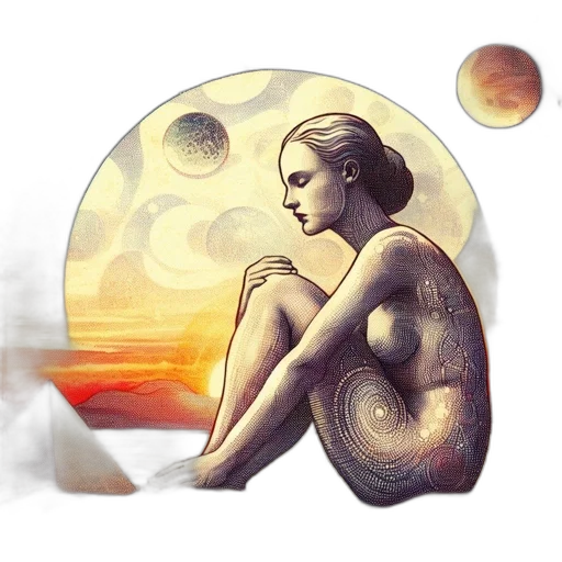 fantasy art, concept art, watercolor, pixel art, outer space, sunset, golden, earth tones transparent PNG cut-out