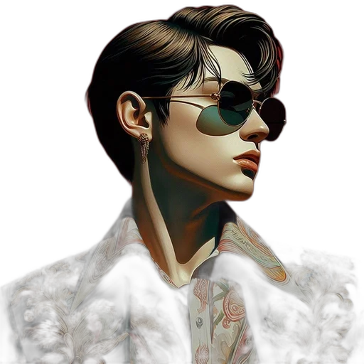 jacket, face, vaporwave, photorealistic transparent PNG cut-out