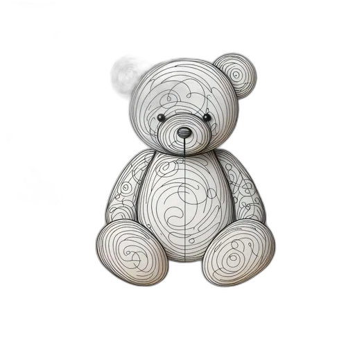 3d render, intricately, designed, wire, teddy, bear, sculpture, minimalist transparent PNG cut-out