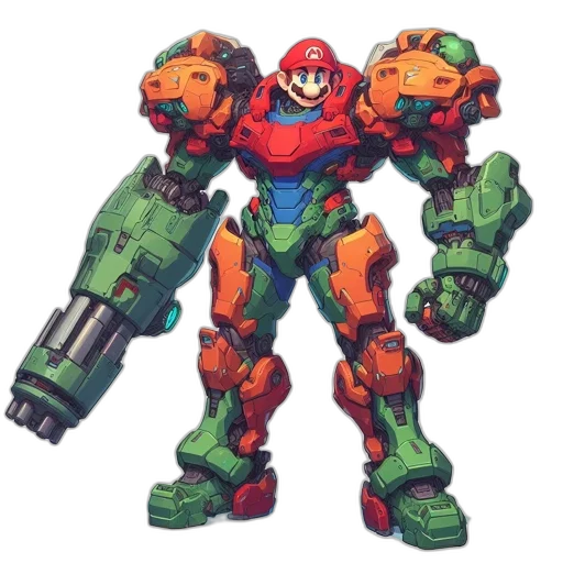 robot, weapon, animal, concept art, pixel art, 3d render, comic book art, green transparent PNG cut-out