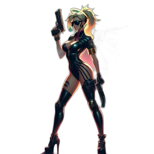 weapon, robot, staff, cyberpunk, concept art, comic book art, pixel art, neon lights transparent PNG cut-out