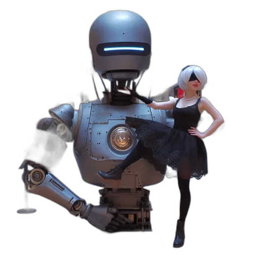 robot, staff, weapon, concept art, 3d render, cyberpunk, outer space, inside transparent PNG cut-out