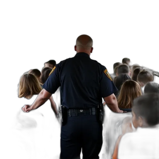 staff, weapon, jacket, concept art, city street, police, officer, standing transparent PNG cut-out