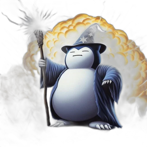 concept art, fantasy art, fire, penguin-like, creature, wizard, garb, stands transparent PNG cut-out