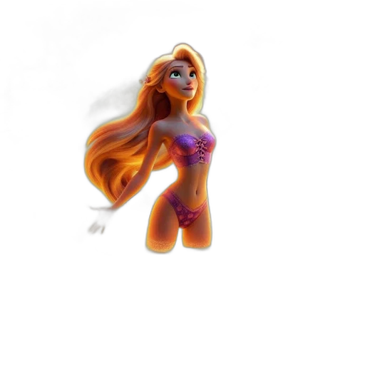 hair, staff, 3d render, concept art, fantasy art, cartoon, animated, female transparent PNG cut-out