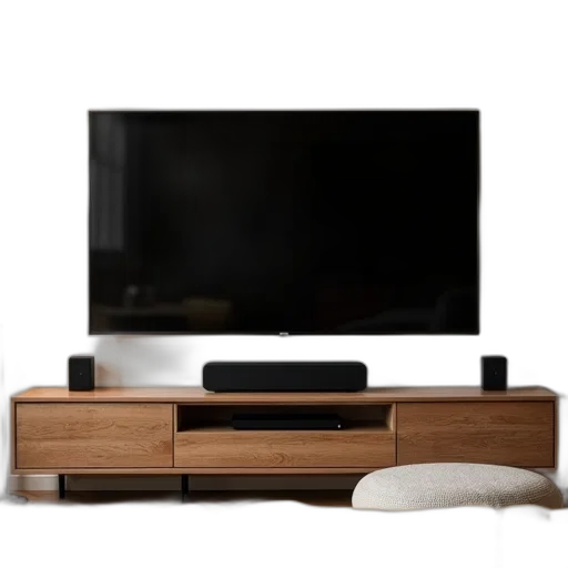furniture, 3d render, earth tones, modern, flat-screen, television, mounted, wall transparent PNG cut-out