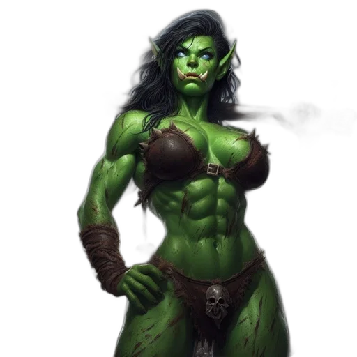 fantasy art, concept art, comic book art, pixel art, green, imposing, orc, warrior transparent PNG cut-out