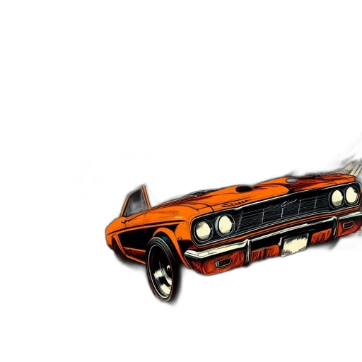 car, weapon, concept art, 3d render, photorealistic, fantasy art, orange, vintage transparent PNG cut-out
