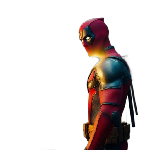 concept art, 3d render, comic book art, photorealistic, red, deadpool-esque, figure, popcorn transparent PNG cut-out