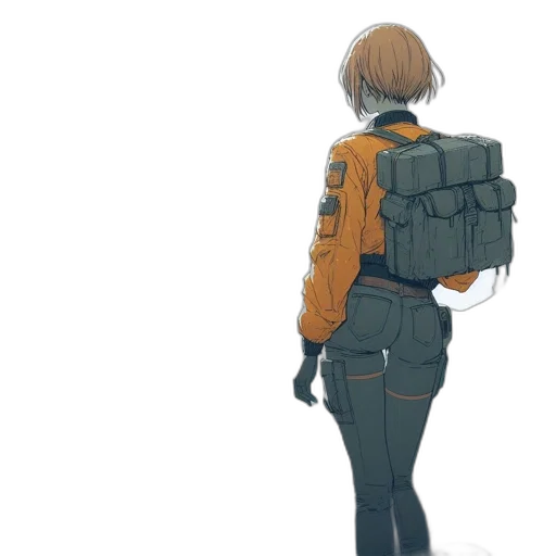jacket, weapon, robot, staff, concept art, watercolor, cyberpunk, pixel art transparent PNG cut-out