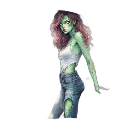 concept art, fantasy art, watercolor, comic book art, green, desolate, urban, landscape transparent PNG cut-out